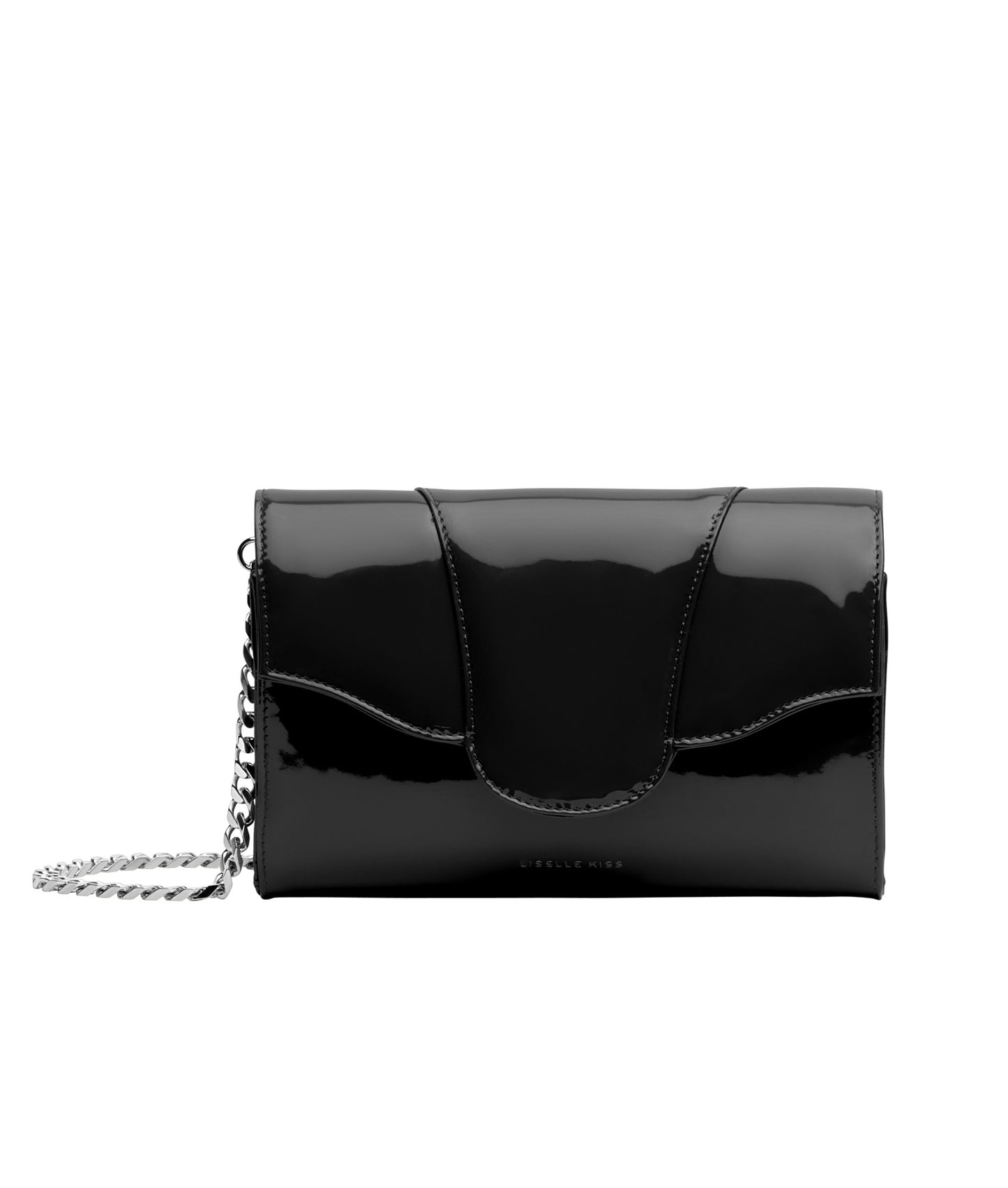 Allie Black Glossy Italian Leather Clutch