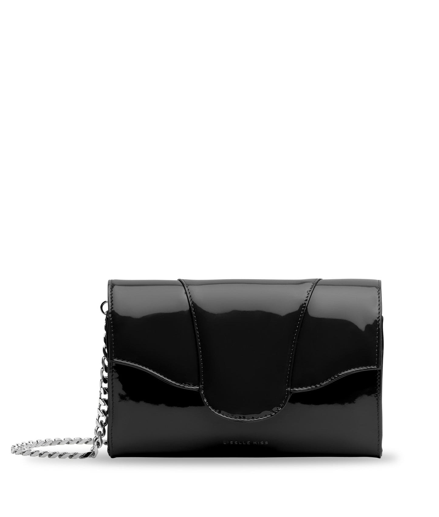 Allie Black Glossy Italian Leather Clutch