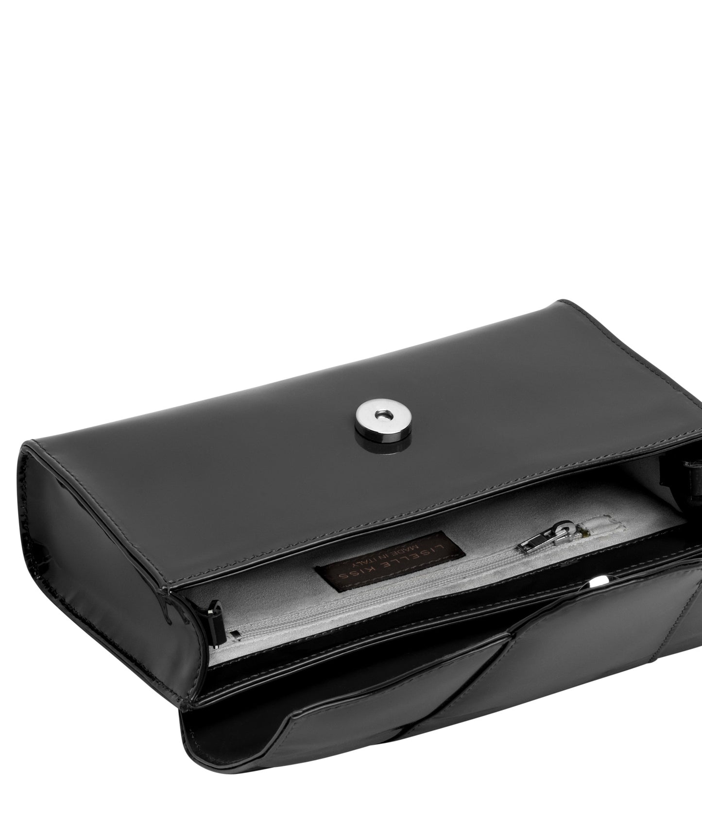 Allie Black Glossy Italian Leather Clutch