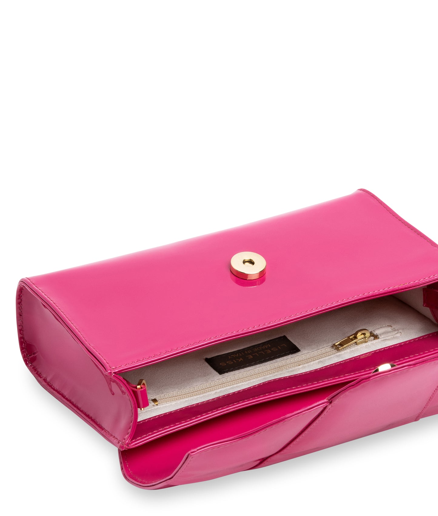 Allie Neon Pink Glossy Italian Leather Clutch