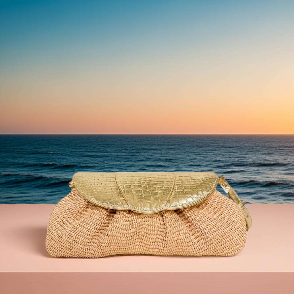 Sasha Clutch Gold Croc Raffia (Limited Edition)