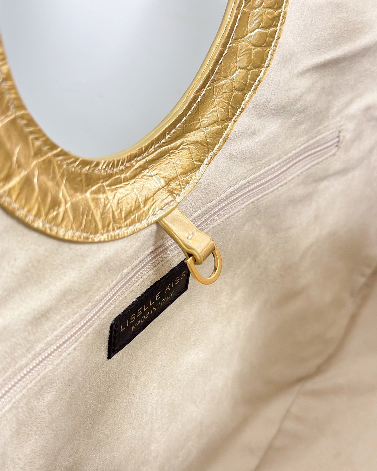 Afiya in Gold Croc Embossed Leather with Raffia