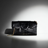 Allie Black Embossed Croc Clutch