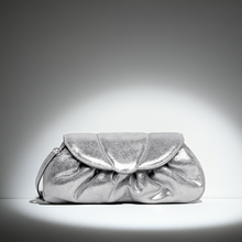  Sasha Clutch in Distressed Silver Suede