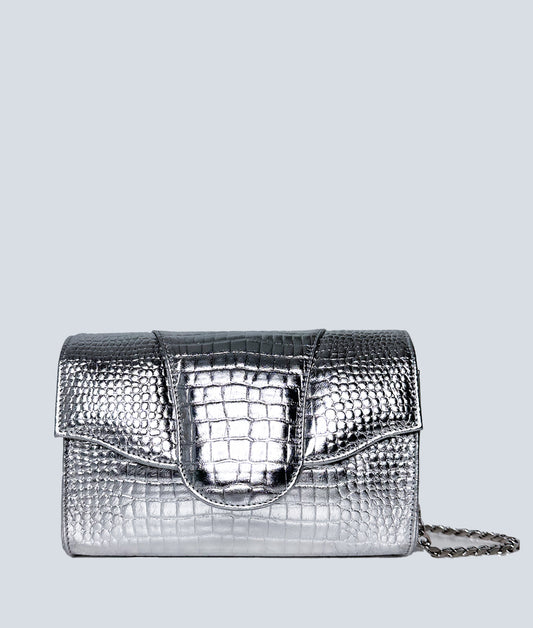 Allie Silver Croc Embossed Leather