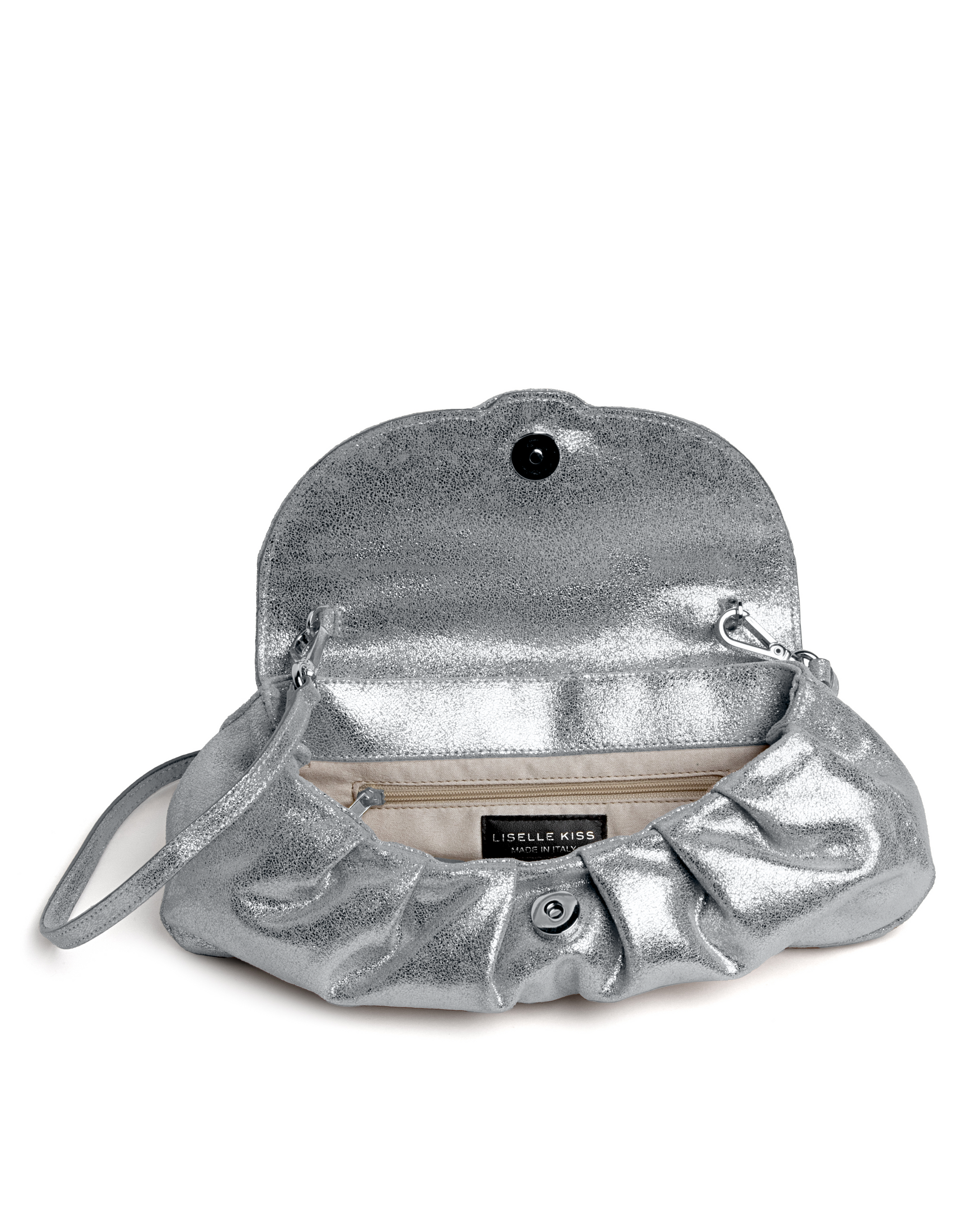 Sasha Clutch in Silver Suede Liselle Kiss