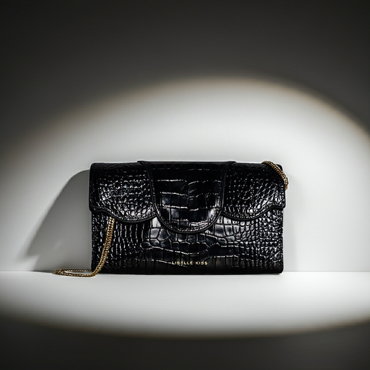 The Allie Clutch in Black Embossed Leather (Made-to-Order)