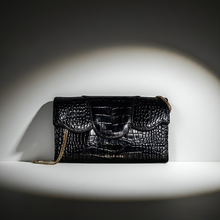  Allie Black Embossed Croc Clutch
