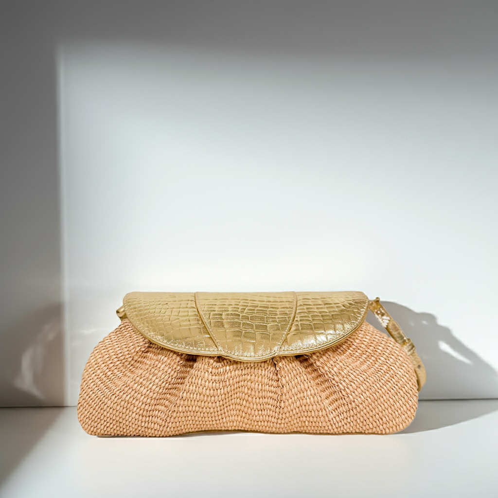Sasha Clutch Gold Croc Raffia (Limited Edition)