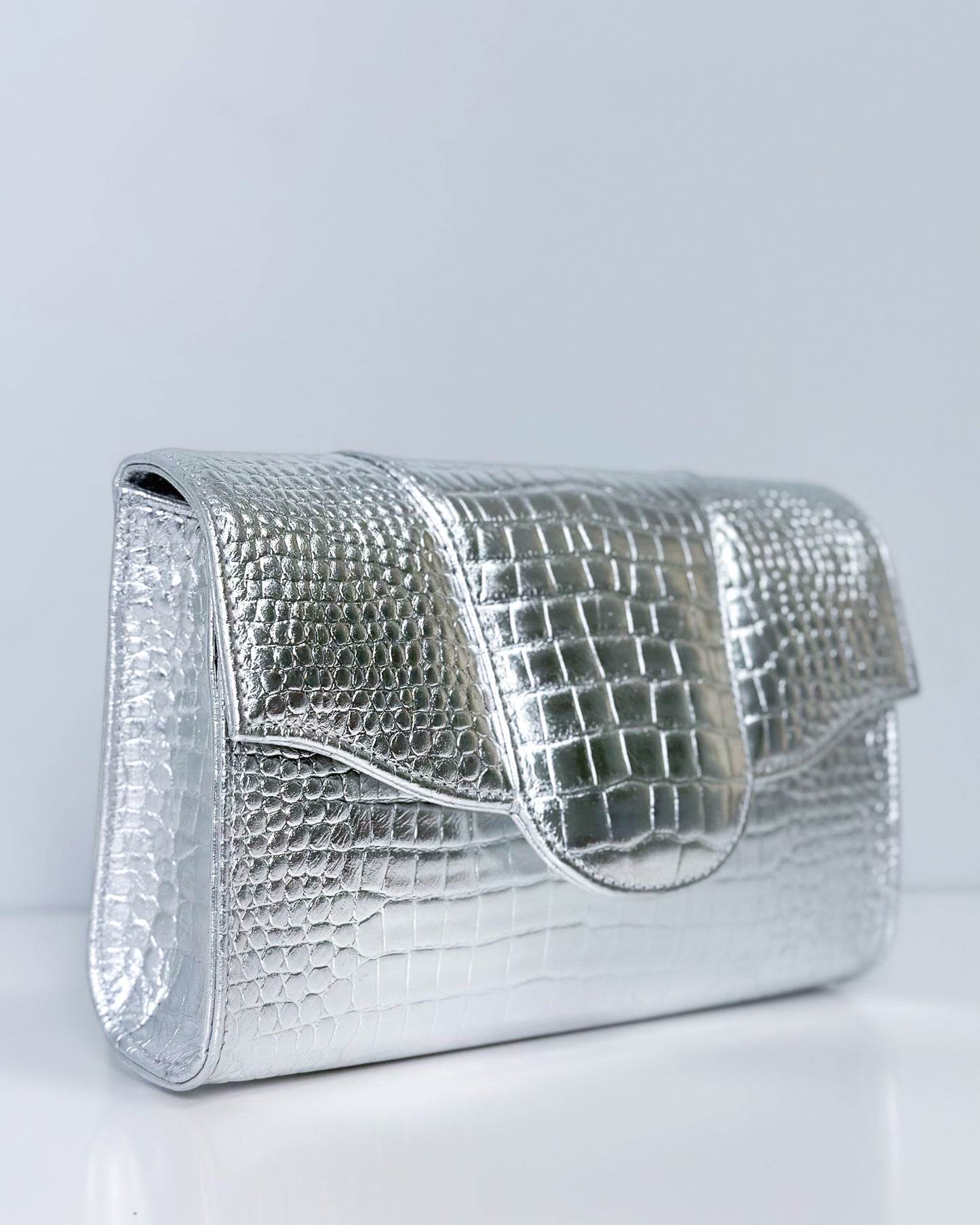 Allie Silver Croc Embossed Leather