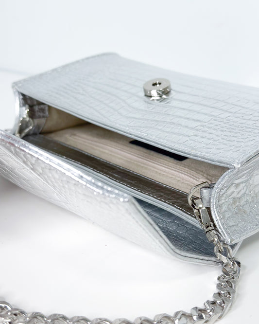 Allie Silver Croc Embossed Leather