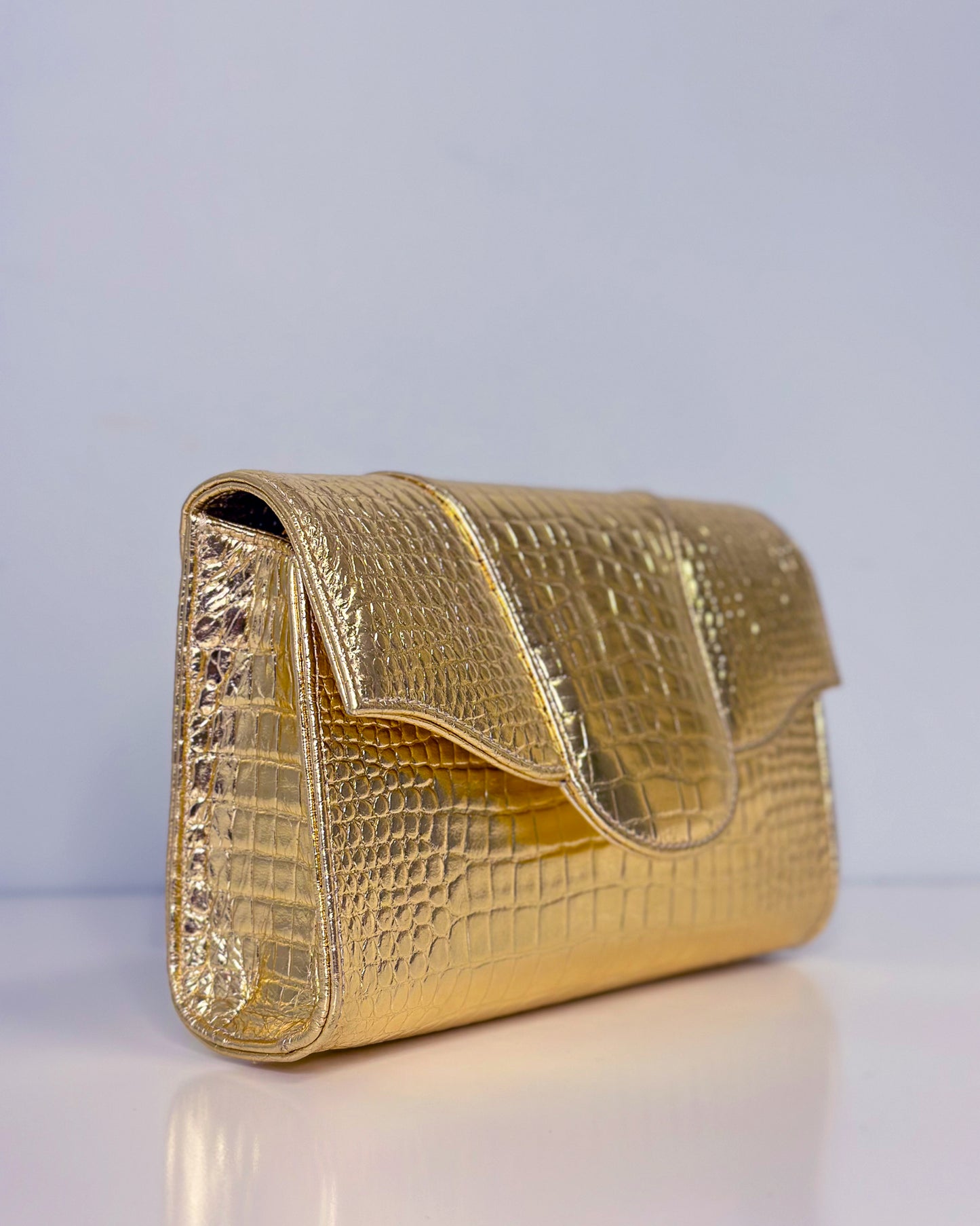 Allie Gold Croc Embossed Leather