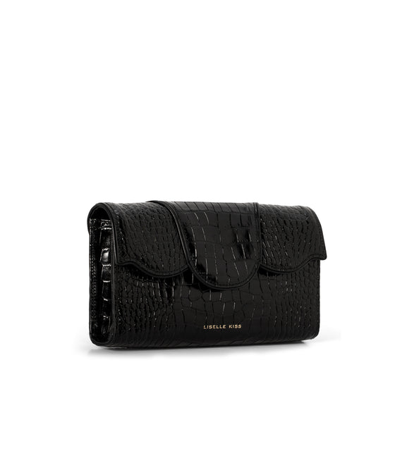 Allie Black Embossed Croc Clutch - Liselle Kiss