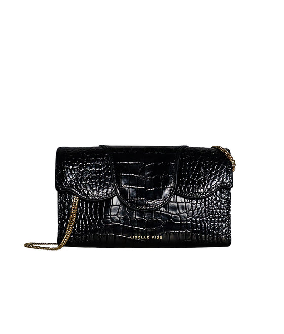 Allie Black Embossed Croc Clutch - Liselle Kiss