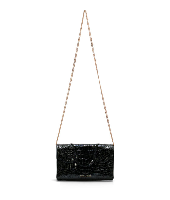 Allie Black Embossed Croc Clutch - Liselle Kiss